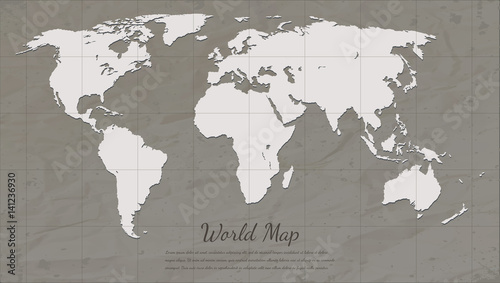 Vintage World Map. Paper card map silhouette. Vector