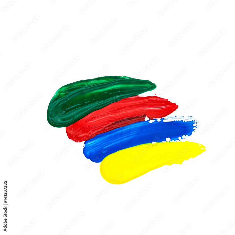 Fototapeta premium green,red,blue,yellow brush strokes oil paint isolated on white background.