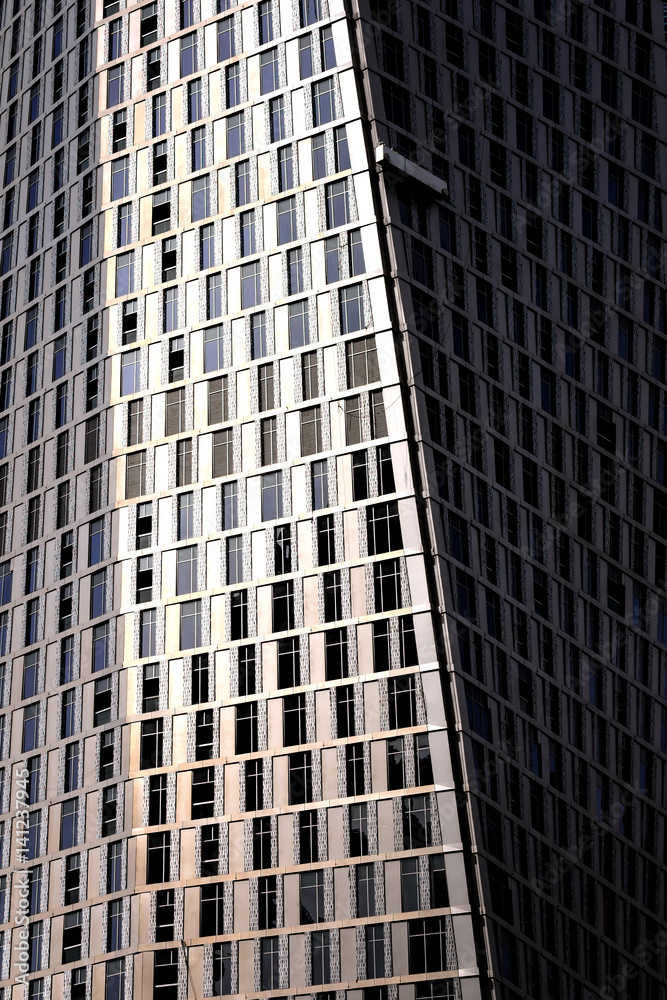 Detail of world tallest residential buildings. Dubai marina, United Arab Emirates.