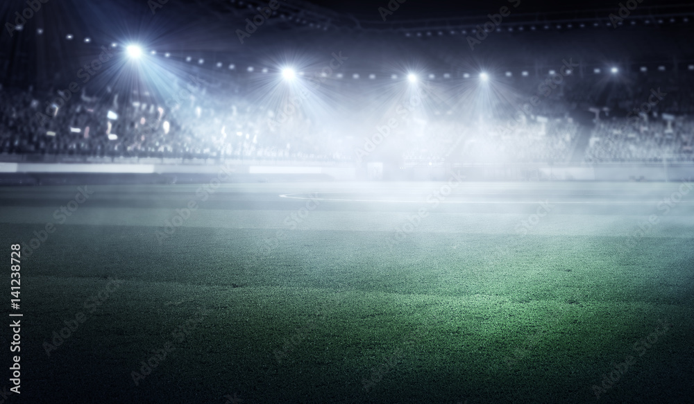 Fototapeta premium Foggy soccer field . Mixed media
