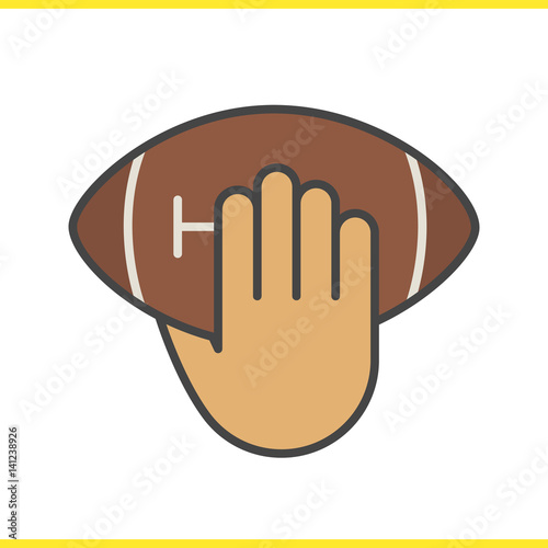 Hand throwing american football ball color icon