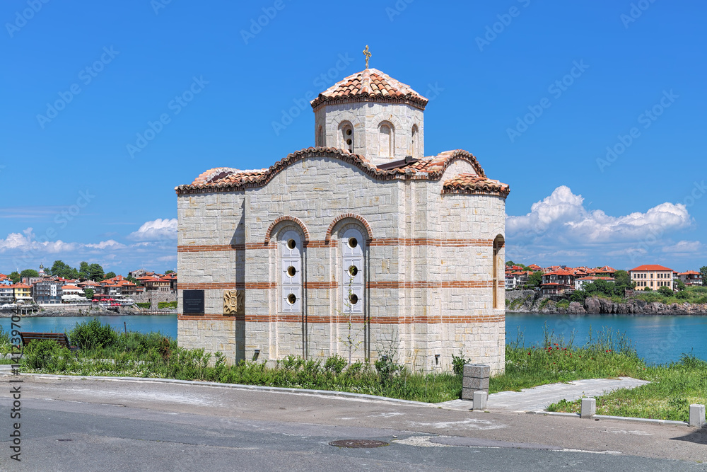 St. George's Chapel on the background of Old Town of Sozopol (former ancient town of Apollonia), Bulgaria