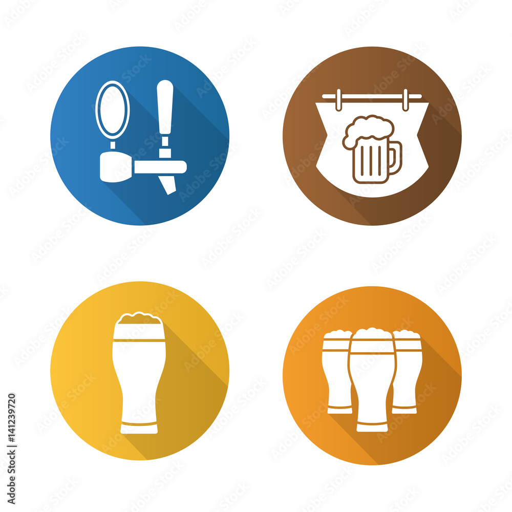 Beer pub flat design long shadow icons set Beer pub flat design long shadow icons set