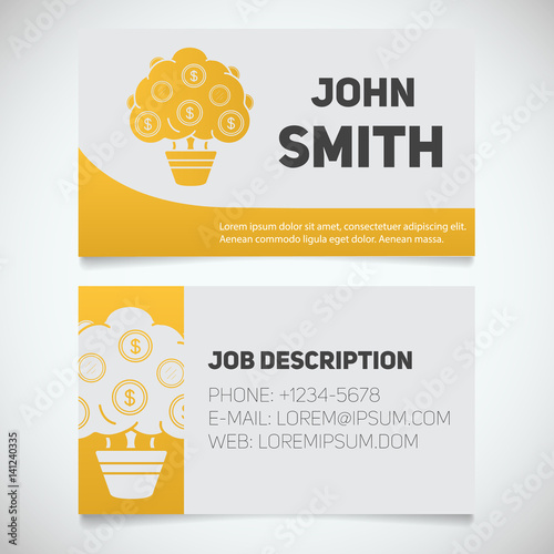 Business card print template with money tree logo