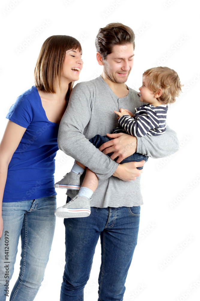 Happy Young Family, Isolated on White Background, cut-out, Portraits Happy Young Family, Isolated on White Background, cut-out, Portraits