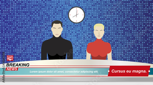 Anchorman's man and a woman in Breaking News In the television studio. Flat vector illustration EPS10