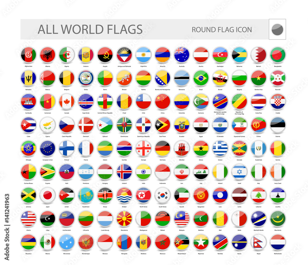 Round World Flags Vector Collection Stock Vector | Adobe Stock