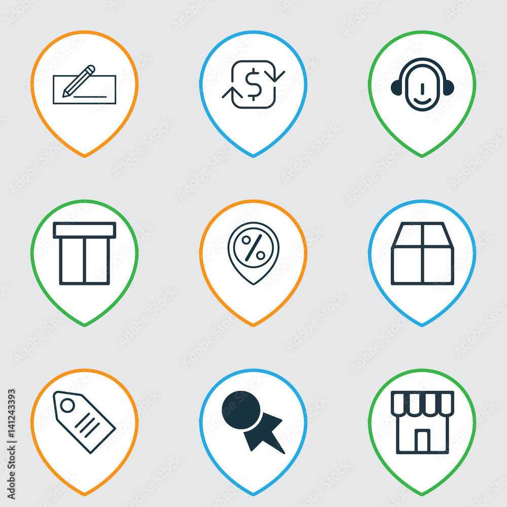 Set Of 9 Ecommerce Icons. Includes Cardboard, Employee, Money Transfer ...