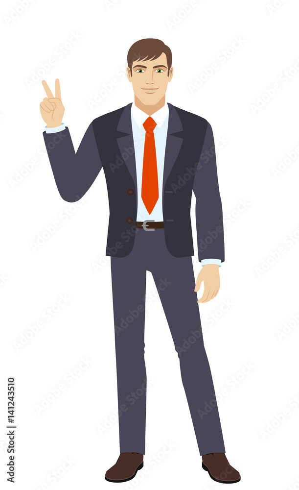 Businessman showing victory sign Businessman showing victory sign