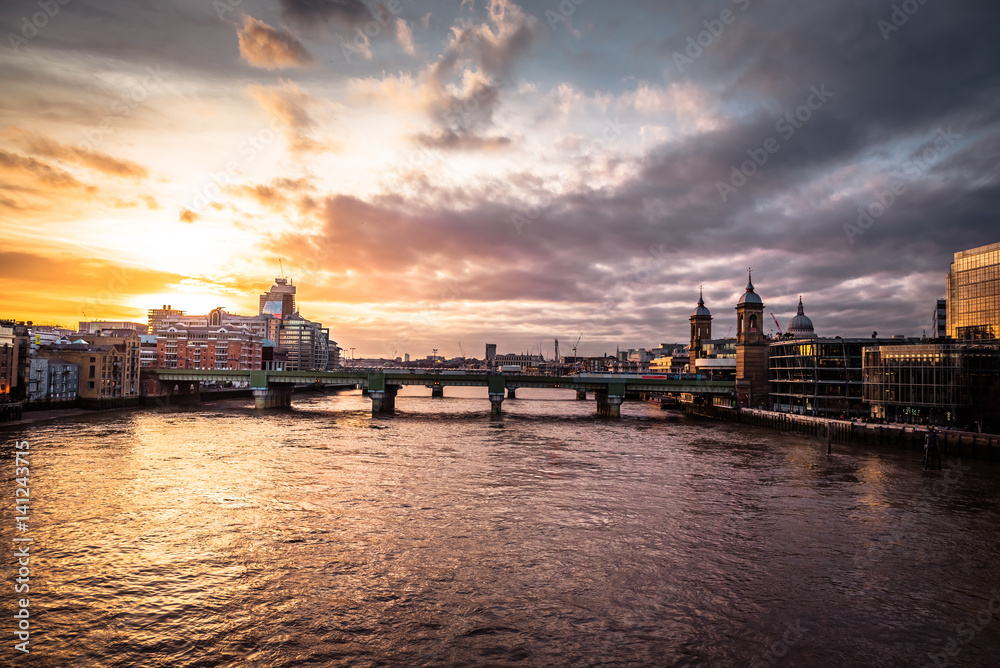 London skyline and river Thames at sunset