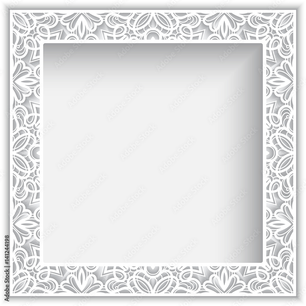 Square lace frame with cutout paper border Square lace frame with cutout paper border