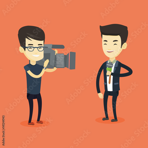 TV reporter and operator vector illustration.