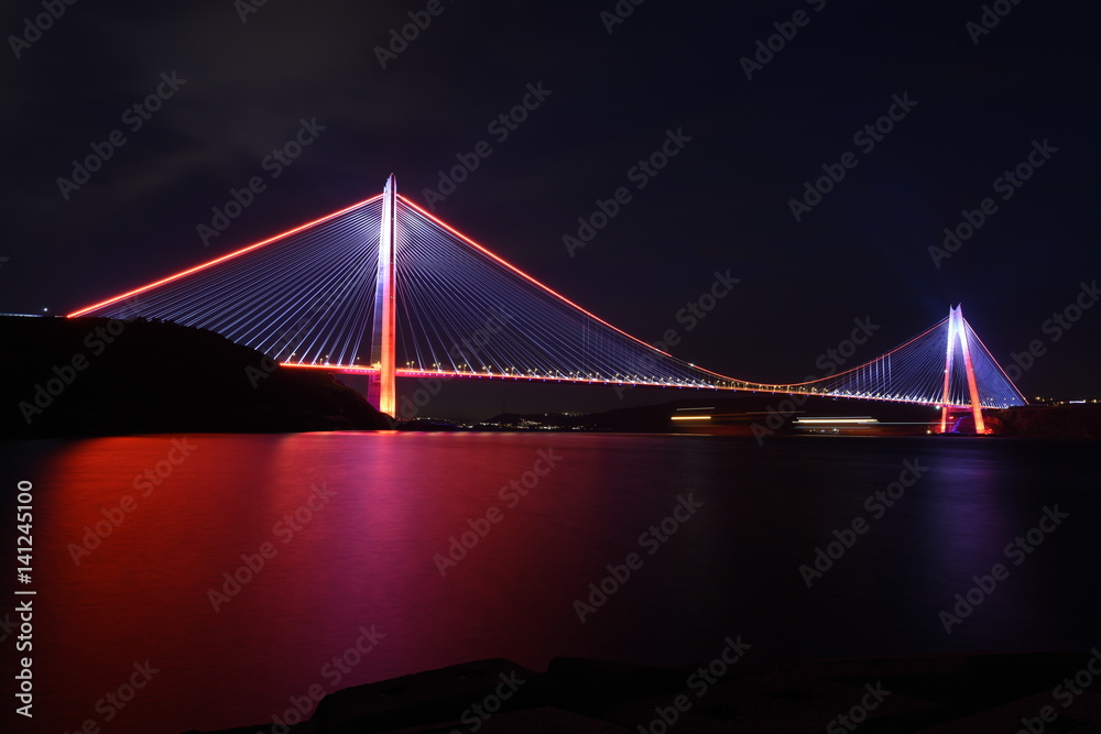New bridge of Istanbul Bosphorus, Yavuz Sultan Selim Bridge with long exposure on sunset