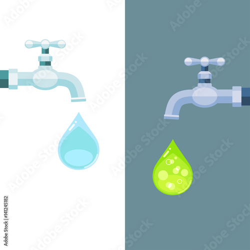 Water taps with clean and toxic drops
