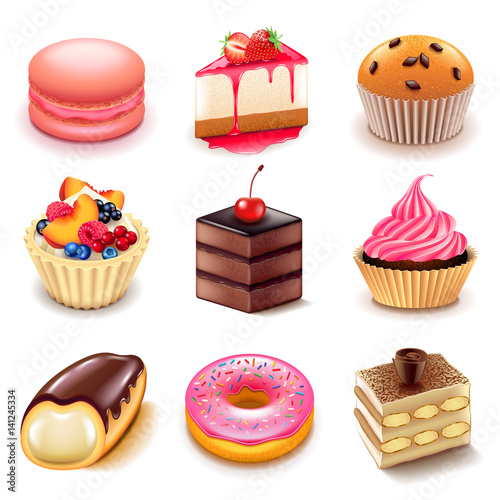 Cakes icons vector set