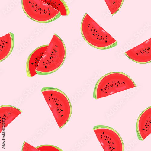 Fototapeta Naklejka Na Ścianę i Meble -  Background with watermelon . Seamless. Summer, fruit. Vector illustration.