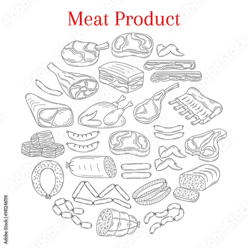 Vector illustration with different kinds of meat