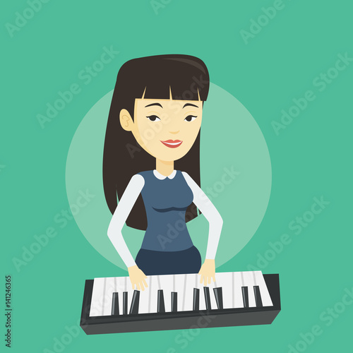 Woman playing piano vector illustration.