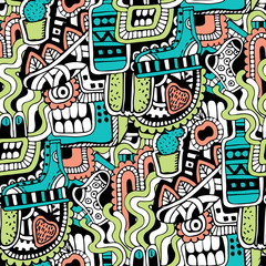 Acrylglasbilder Monstermuster Graffiti Muster mit bunten Symbolen  © Meranna