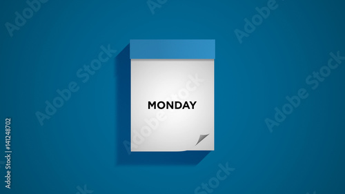 Blue weekly calendar showing Monday on a blue wall