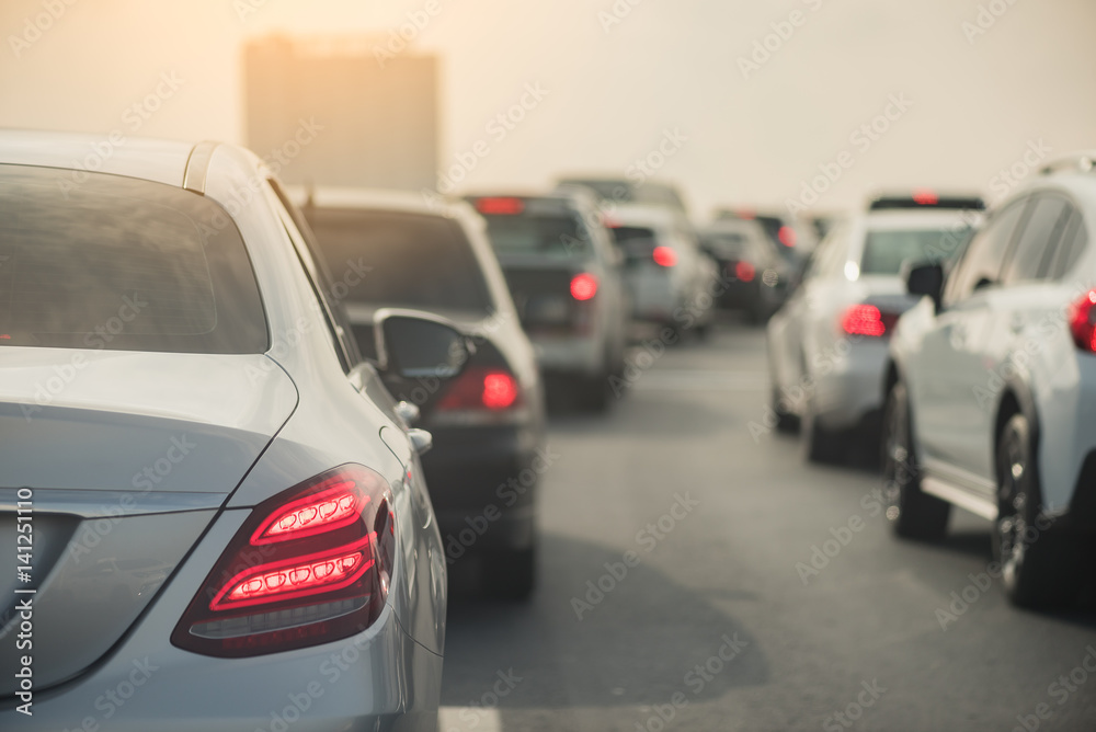 traffic jam with row of cars