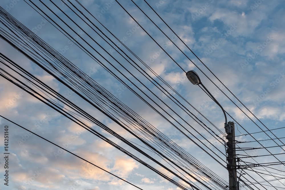 Electricity Post and Street Light with Blue Sky Electricity Post and Street Light with Blue Sky
