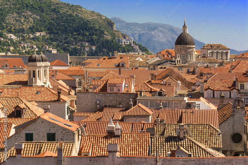 Old Town Dubrovnik with mountains in background