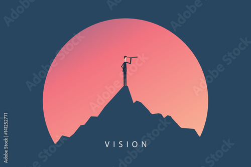 Minimalist stile. vector business finance. Successful vision concept with  icon of businessman and telescope, Symbol leadership, strategy, mission, objectives. photo
