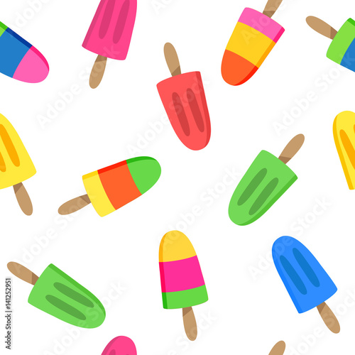 Seamless pattern with cartoon style popsicles and ice-cream. Pattern is in swatch panel.