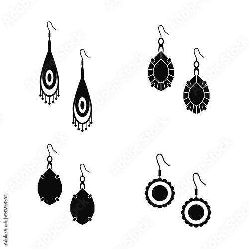 Female earrings vector silhouette set