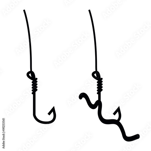 Fishing hook with worm vector silhouette Stock Vector