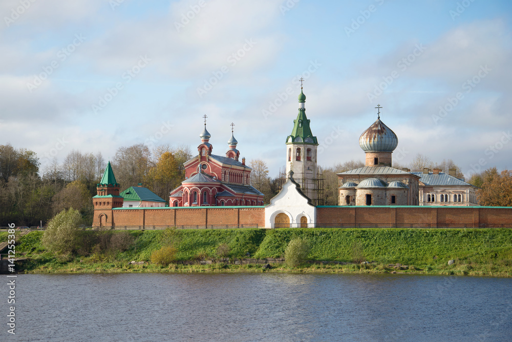 View of the Staroladozhsky Nikolsky Monastery in Staraya Ladoga on a sunny October day. Leningrad region, Russia