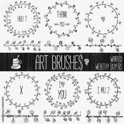 Set of hand-drawn wreaths.