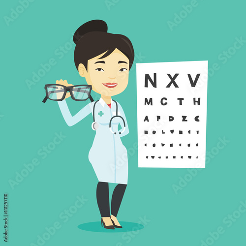 Professional ophthalmologist holding eyeglasses.