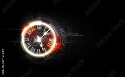 Abstract Futuristic Technology Background with Clock concept and Time Machine, vector transparent