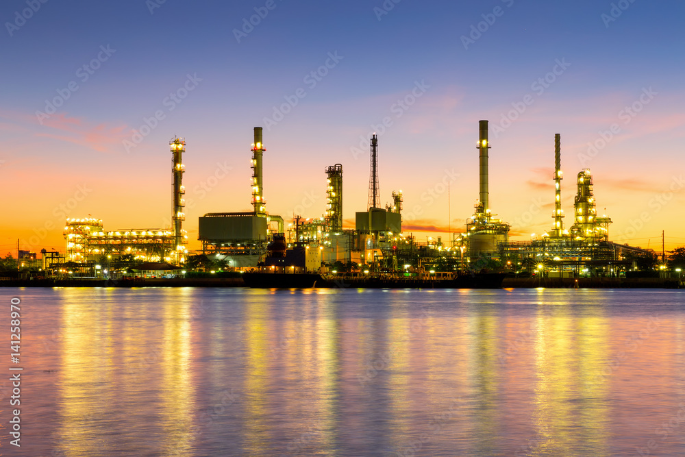 Twilight of oil refinery ,Oil refinery and Petrochemical plant at dusk , Bangkok, Thailand