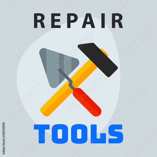 Repair tools hammer trowel icon creative graphic design logo element and service construction work business maintenance equipment vector illustration.