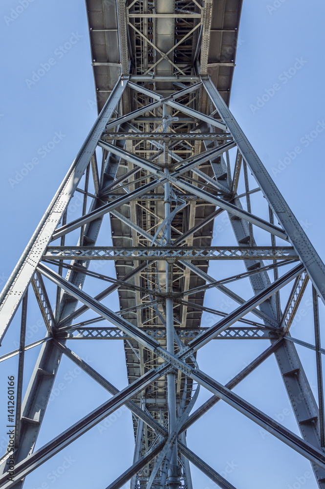 Steel bridge architecture view from down side to up side