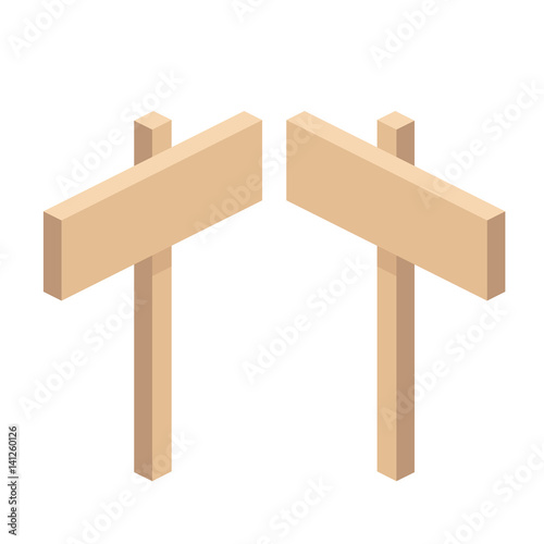 wooden road sign on a stand.isometric vector illustration isolated layers on a white background.wooden sign on the post for ads