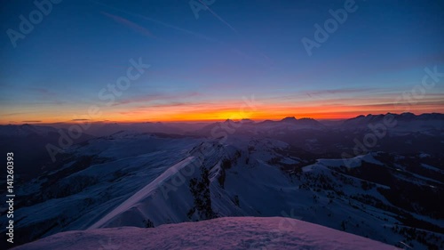 Coucher de soleil en montagne dans les alpes, Les Contamines, Haute Savoie, France