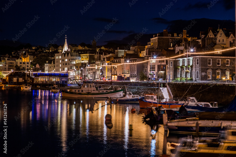 Night view of Guernsey harbour, Channel Islands