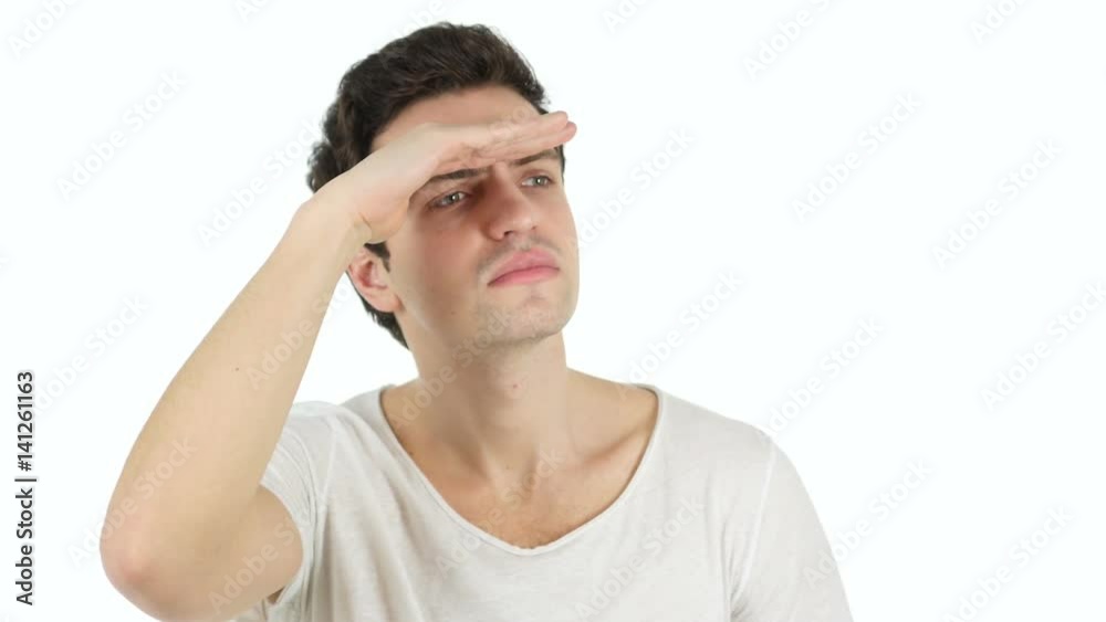 Searching Gesture by Man, White Background Isolated Searching Gesture by Man, White Background Isolated
