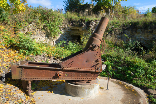 Old howitzer of the sample in 1877. positions in the Ivangorod fortress. Russia photo