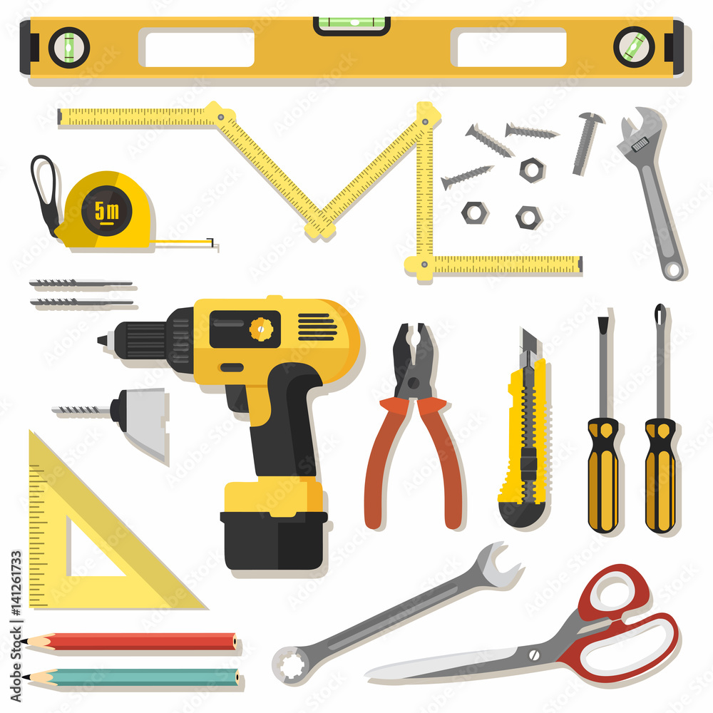 Illustration construction tools diy, flat design