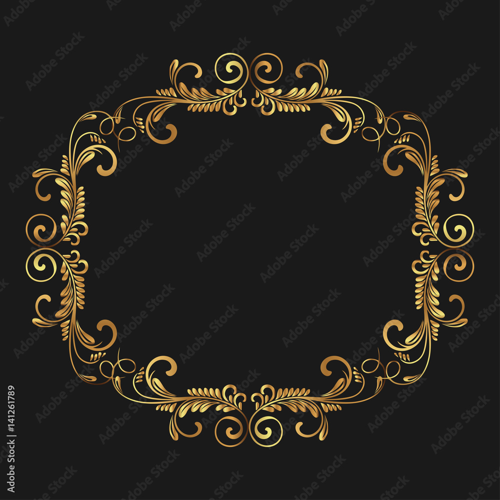Vintage frame. Circular baroque pattern. Round floral ornament.Greeting card. Wedding invitation. Retro style. Vector logo template, labels and badges