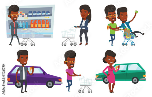 Vector set of shopping people characters.