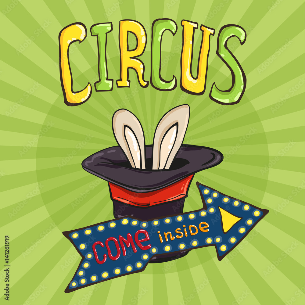 Green poster with hat and rabbit ears. Vector illustration Green poster with hat and rabbit ears. Vector illustration