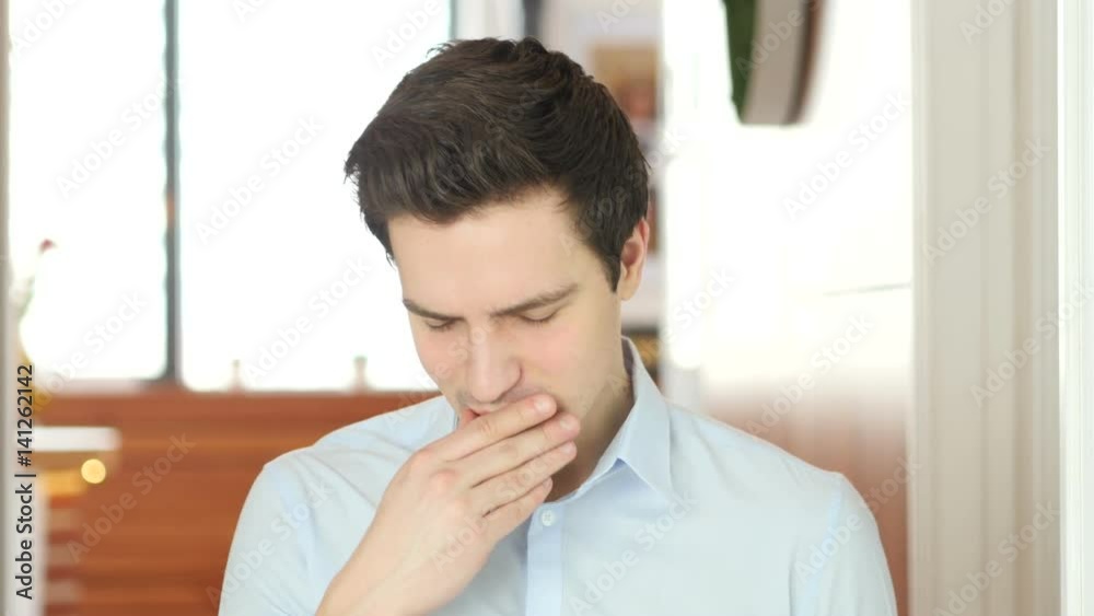 Yawning Tired Man in Office, Indoor Yawning Tired Man in Office, Indoor