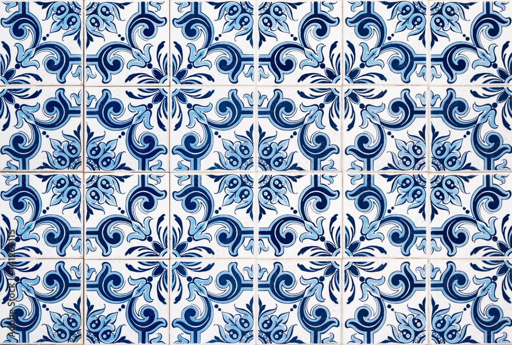 Closeup detail of old Portuguese glazed tiles.