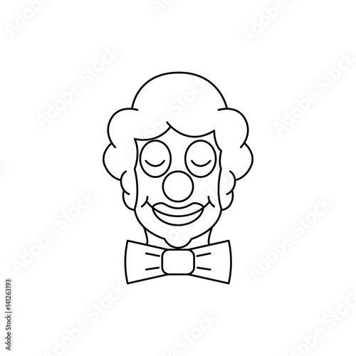 Image Clown with closed eyes and a butterfly tie in the outline style. Vector illustration.